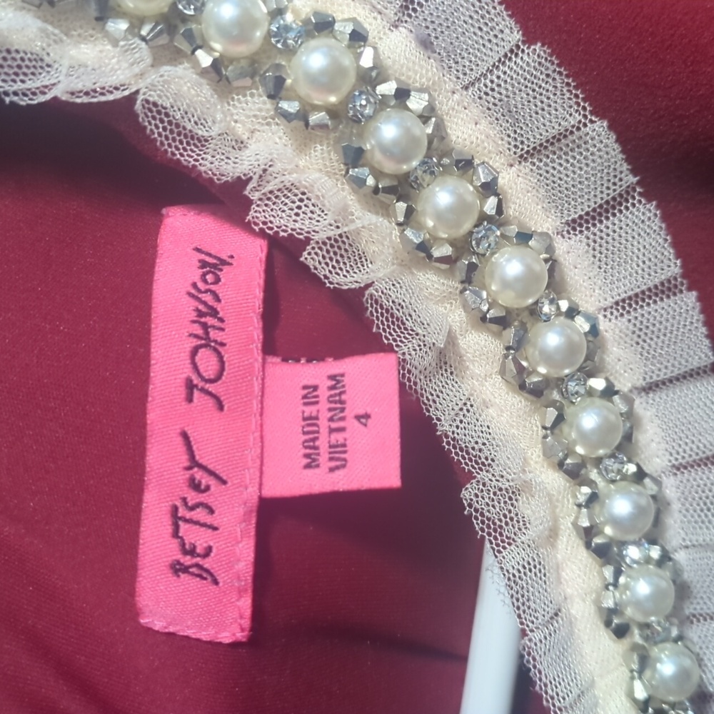 Betsey Johnson Burgundy Midi Dress with Cream Trim 4 - Picture 3 of 6